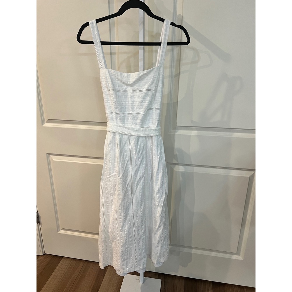 Julia Jordan White Eyelet Midi Dress Square Neck Smocked Back Belted Size 14